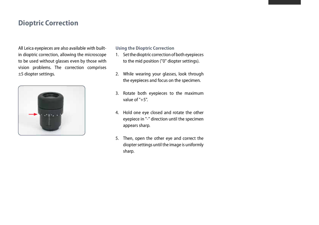 Leica M80, M60 user manual Using the Dioptric Correction 