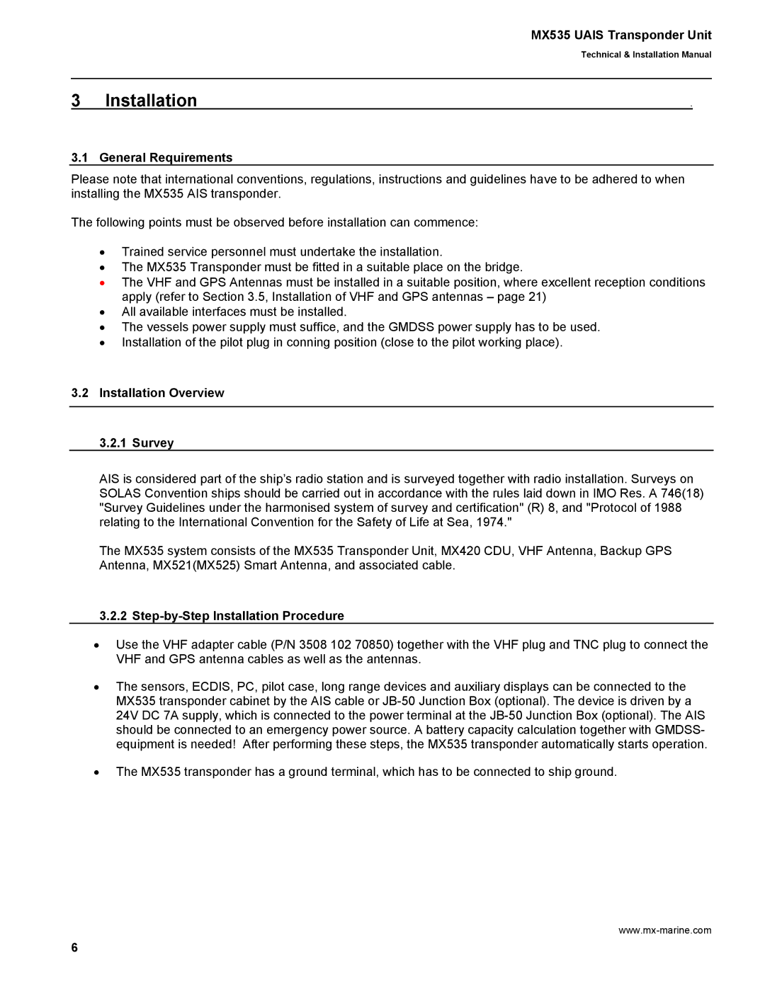 Leica MX535 manual General Requirements, Installation Overview Survey, Step-by-Step Installation Procedure 