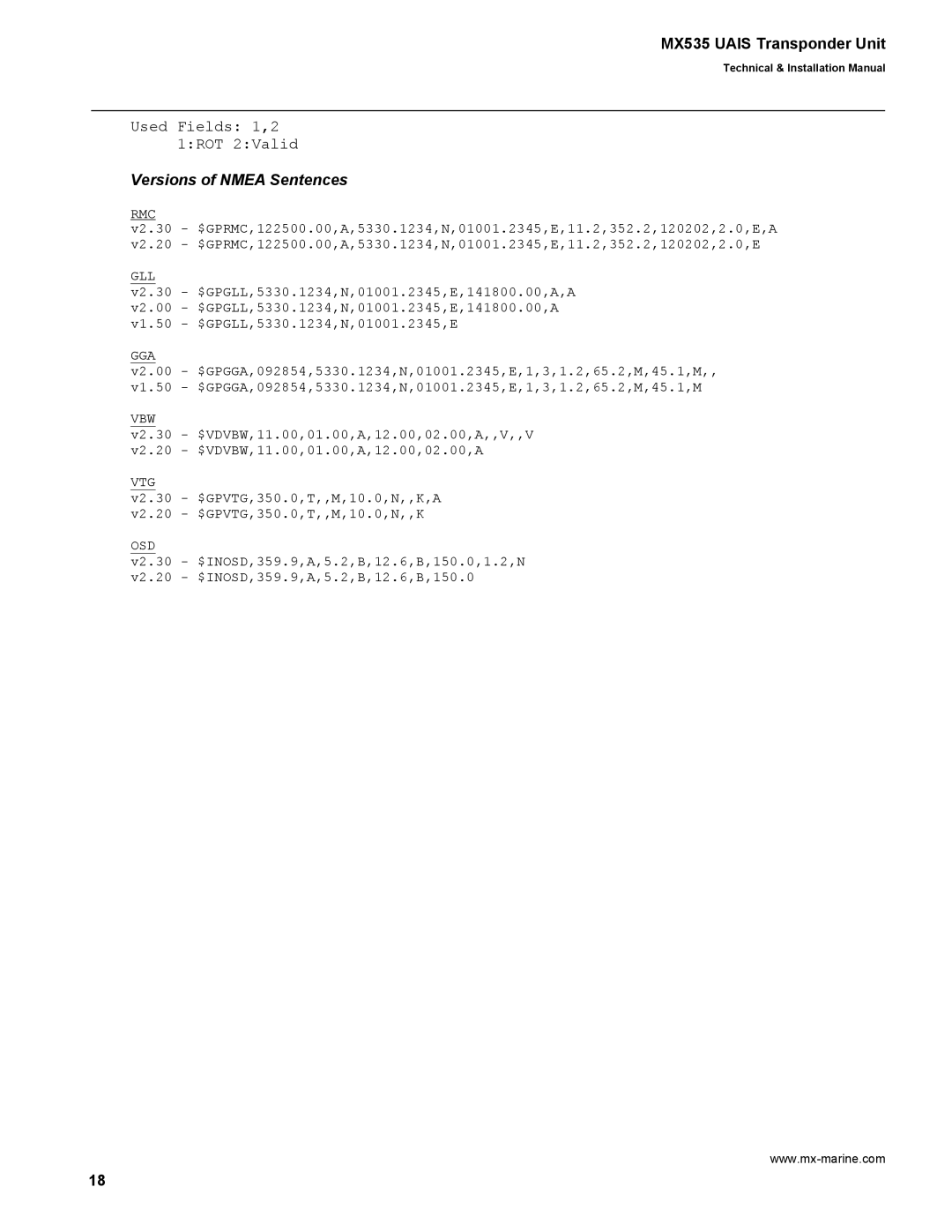 Leica MX535 manual Versions of Nmea Sentences 