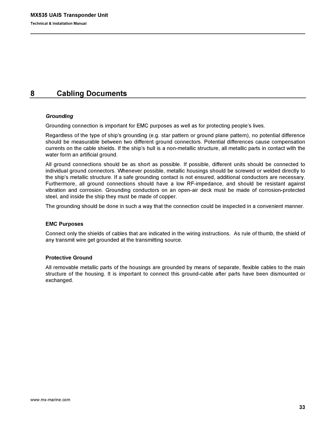 Leica MX535 manual Cabling Documents, EMC Purposes, Protective Ground 