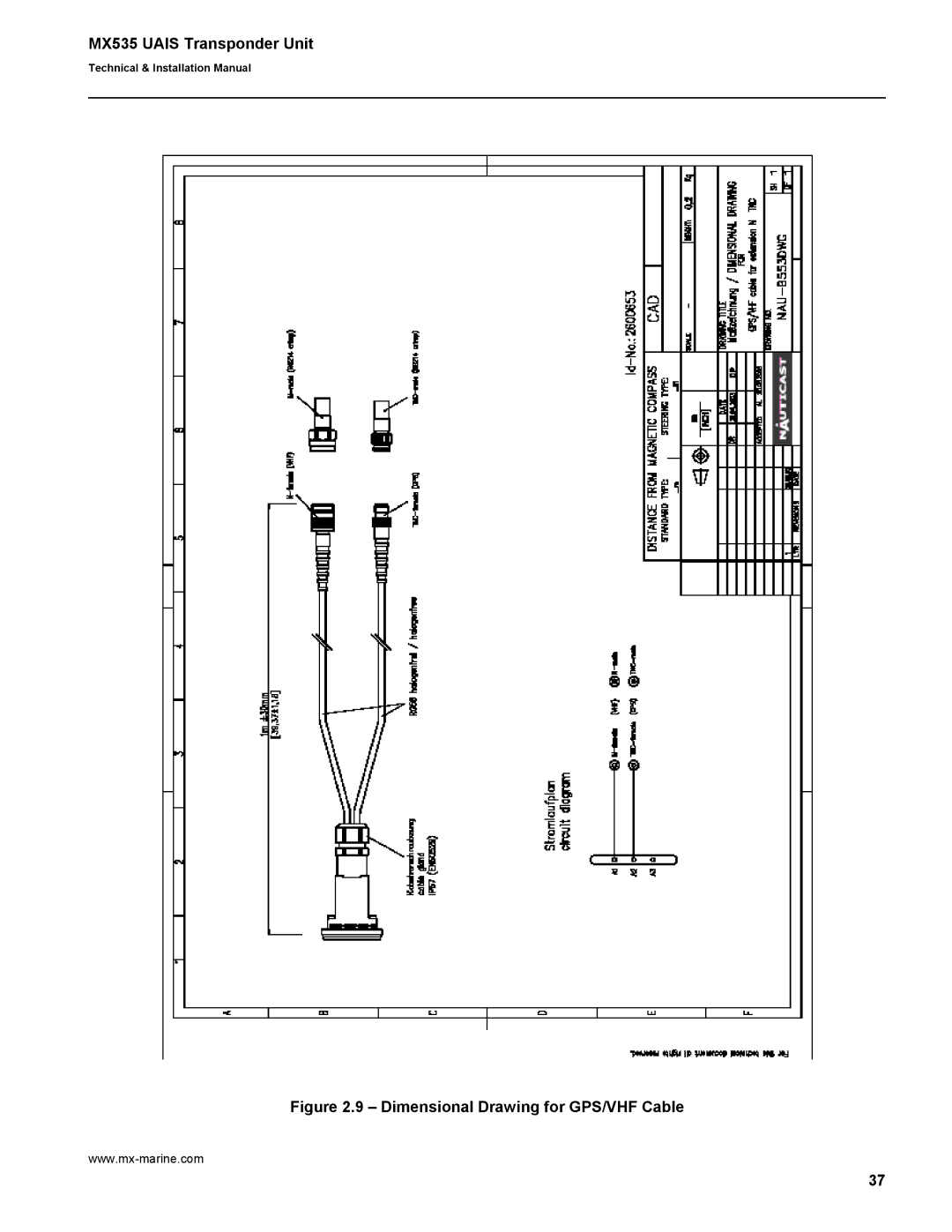 Leica MX535 manual Dimensional Drawing for GPS/VHF Cable 