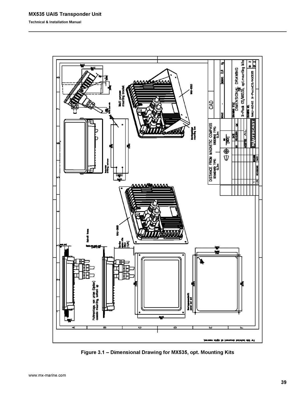 Leica manual Dimensional Drawing for MX535, opt. Mounting Kits 