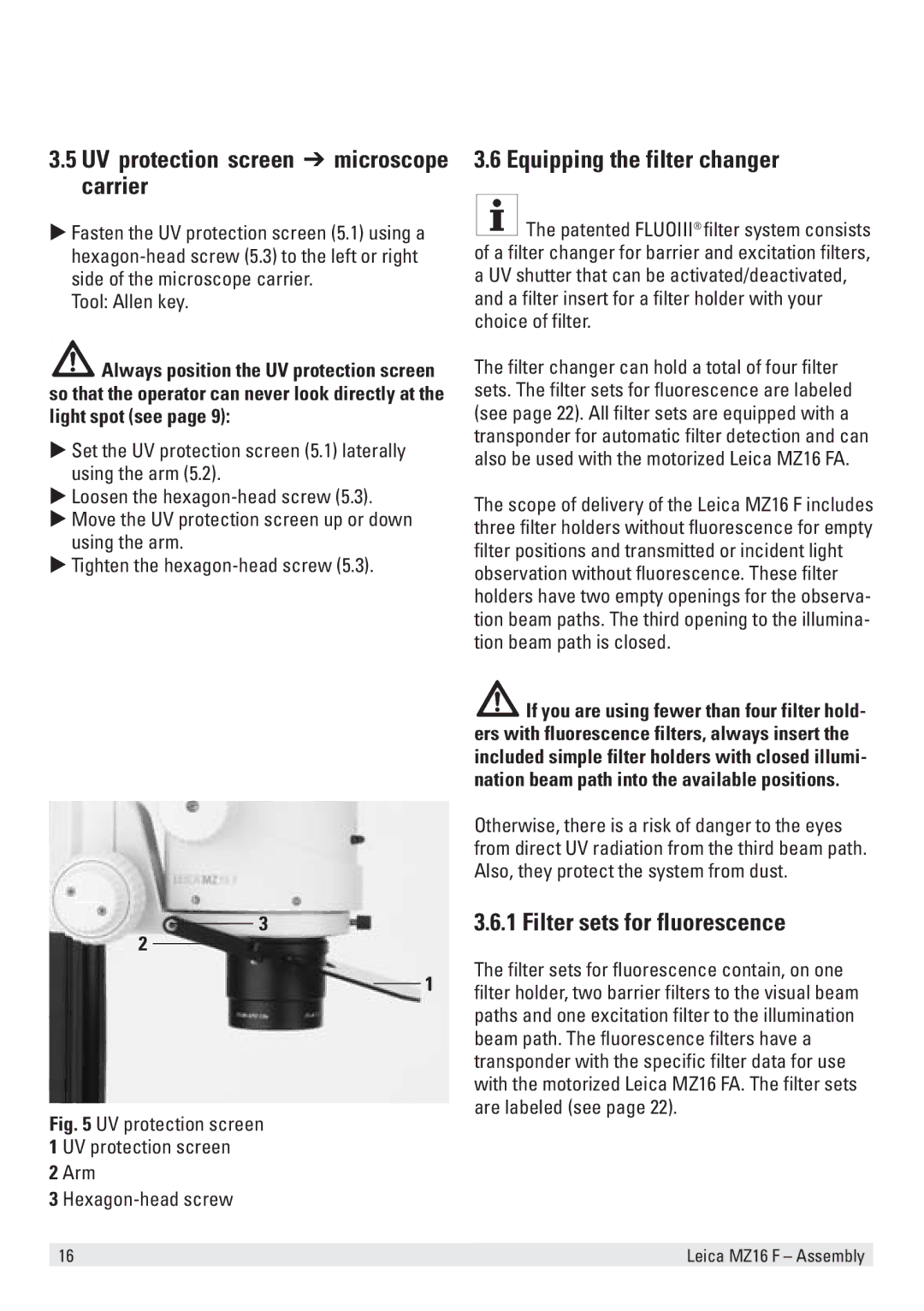 Leica MZ16 F user manual Equipping the filter changer, Carrier, Filter sets for fluorescence, Light spot see 