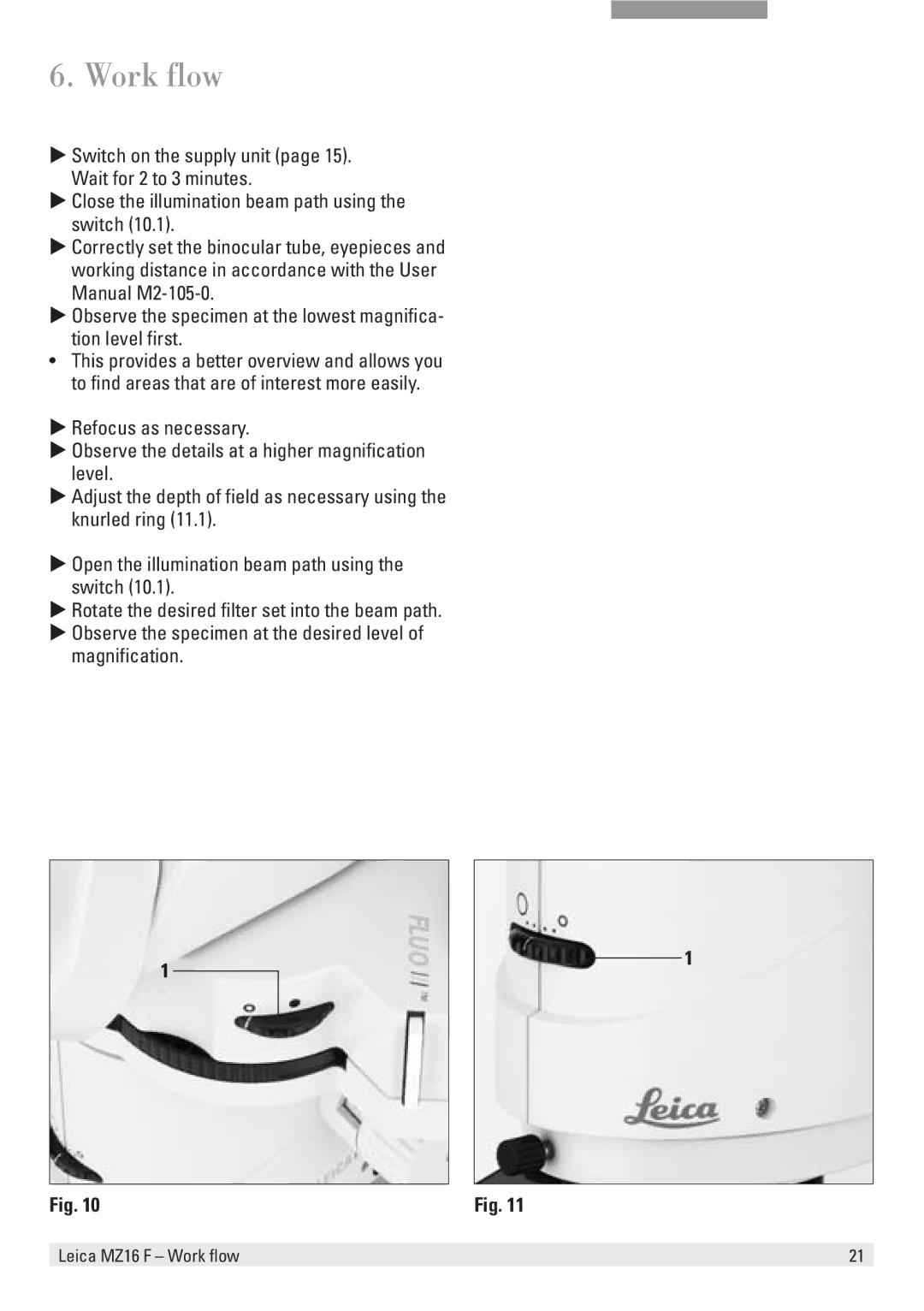 Leica MZ16 F user manual Work flow 