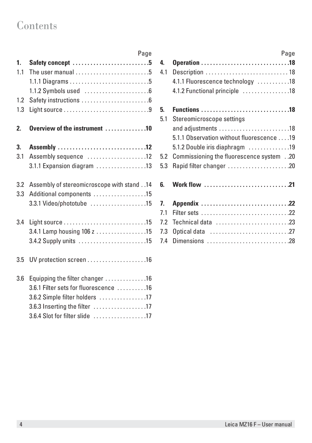 Leica MZ16 F user manual Contents 