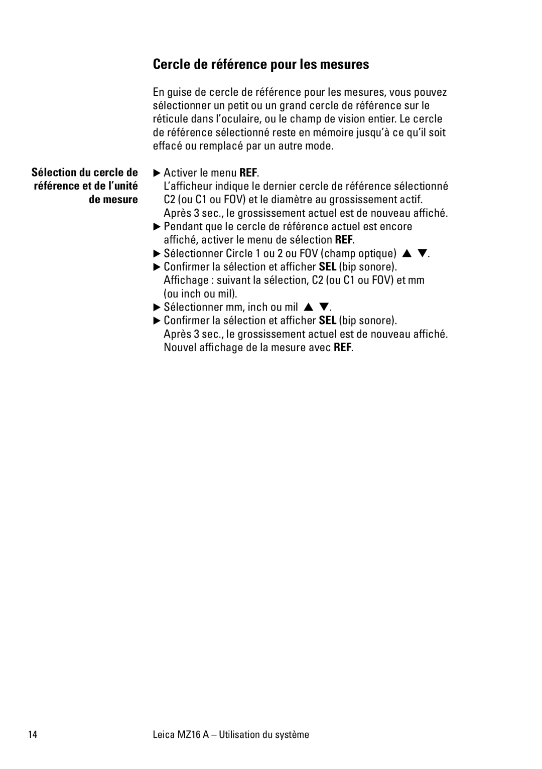 Leica MZ16A manuel dutilisation Cercle de référence pour les mesures, De mesure 