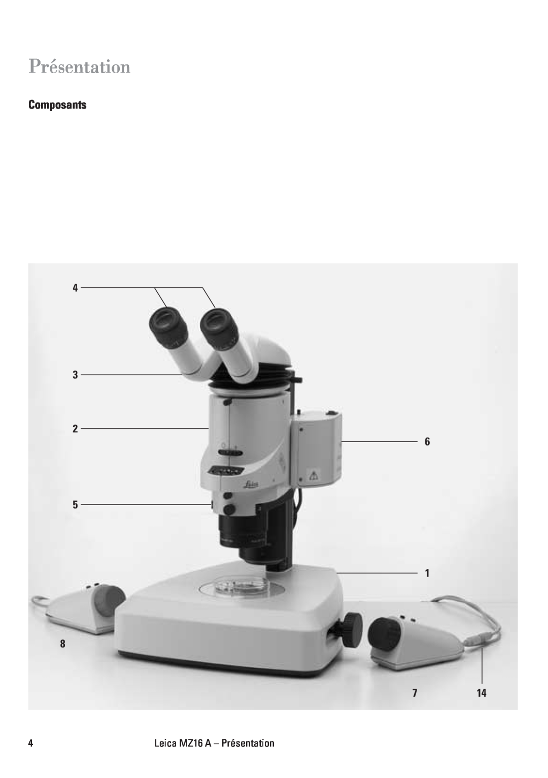 Leica MZ16A manuel dutilisation Présentation, Composants 