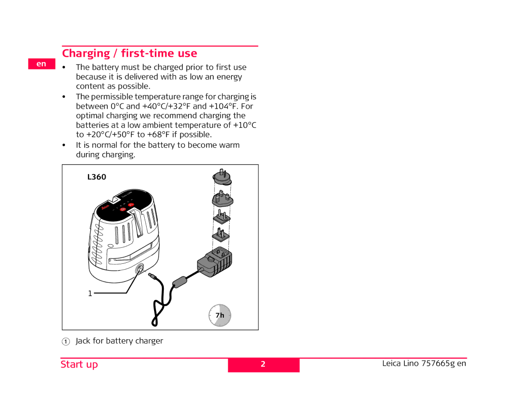 Leica L2P5, P3 manual Charging / first-time use 