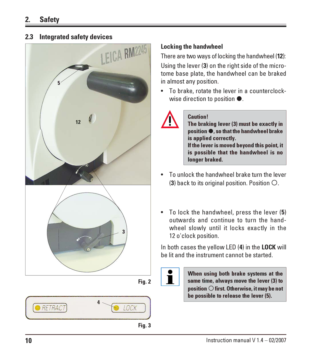 Leica RM2245 instruction manual Integrated safety devices 