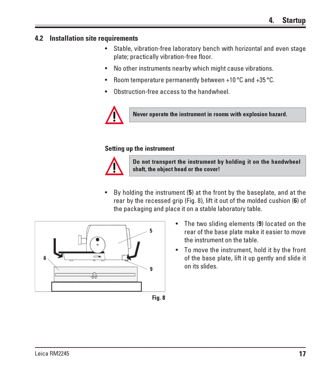 Leica RM2245 instruction manual Installation site requirements, Setting up the instrument 