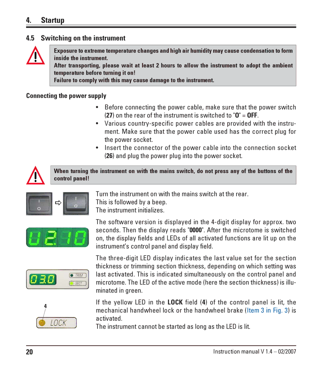 Leica RM2245 instruction manual Switching on the instrument 