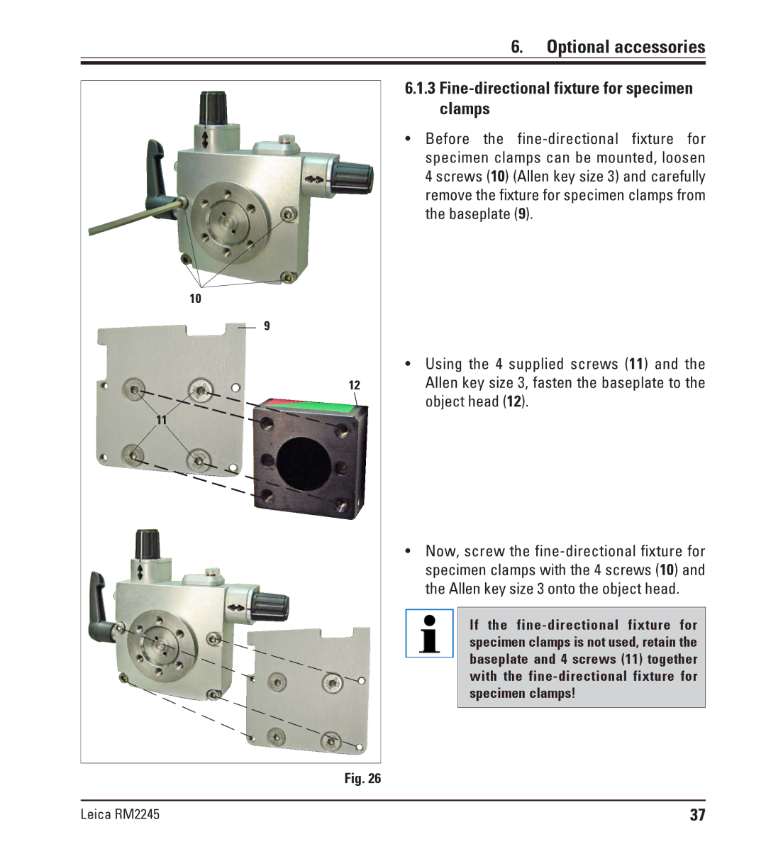 Leica RM2245 instruction manual Fine-directional fixture for specimen clamps 