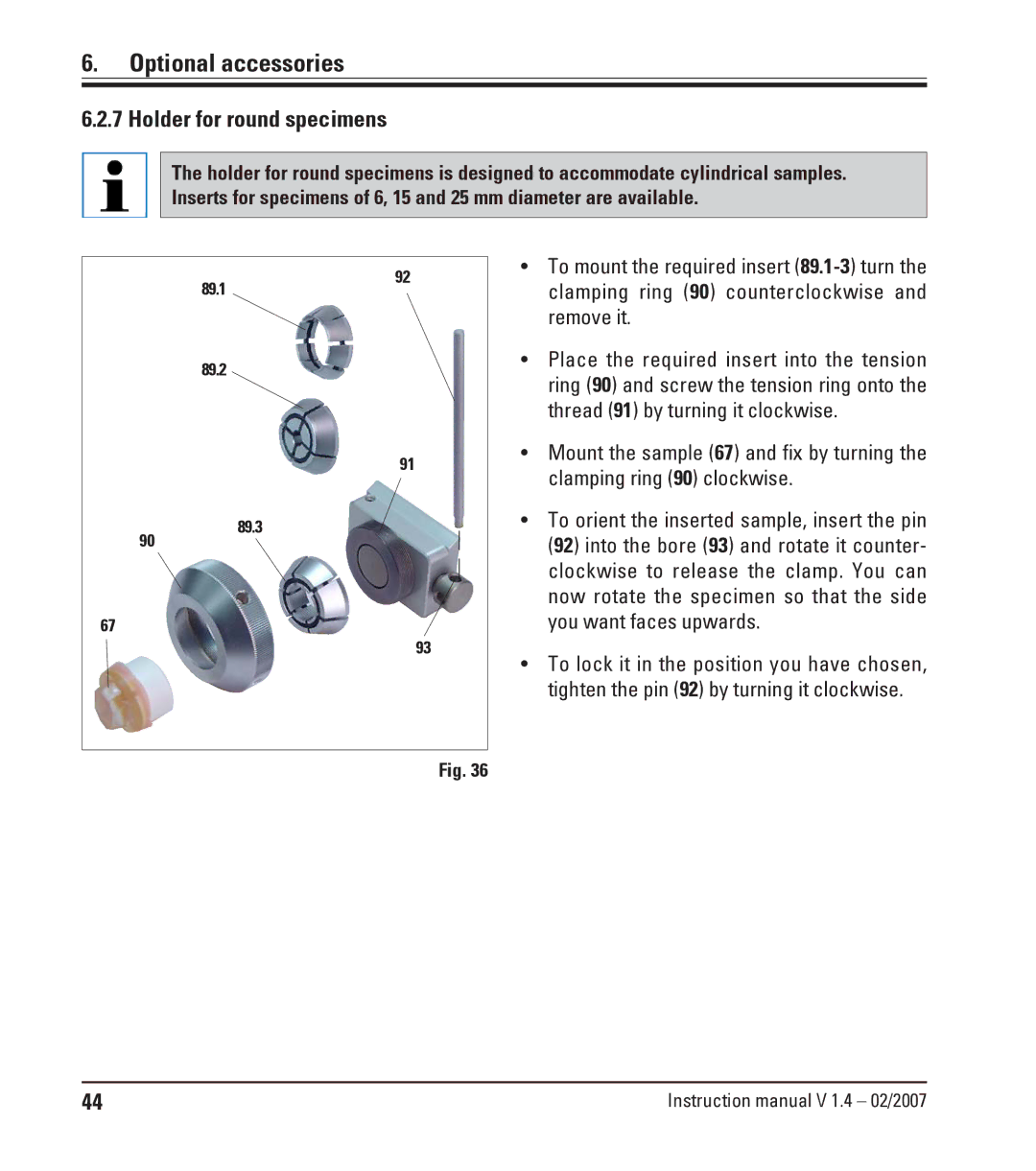 Leica RM2245 instruction manual Holder for round specimens 