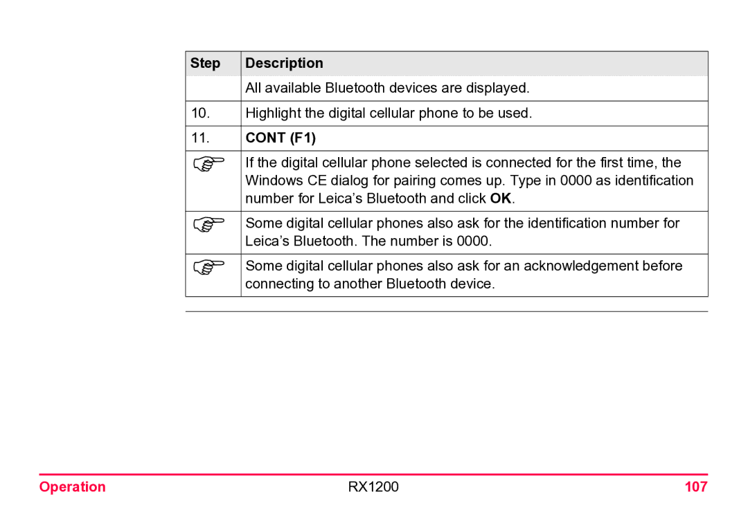 Leica user manual Step Description, Operation RX1200 107 