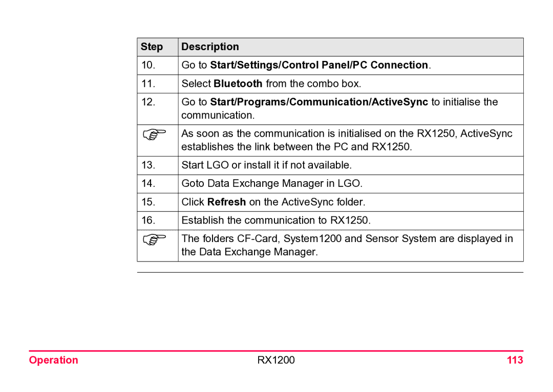 Leica user manual Operation RX1200 113 