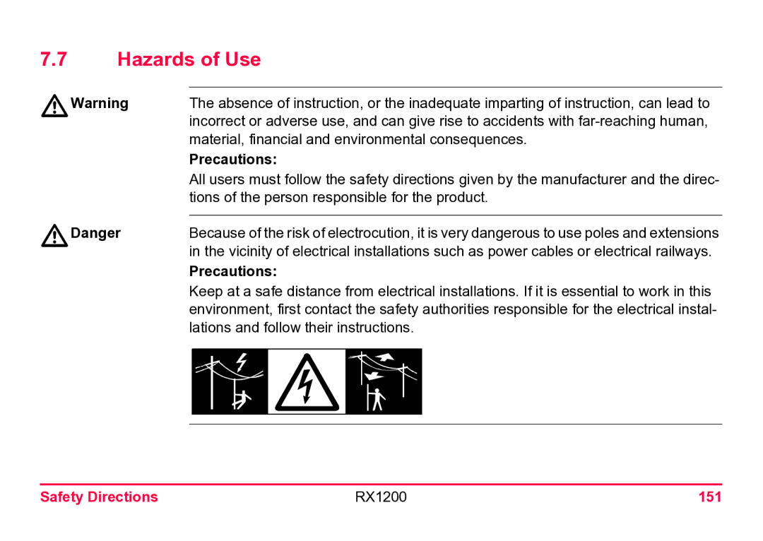 Leica user manual Hazards of Use, Precautions, Safety Directions RX1200 151 