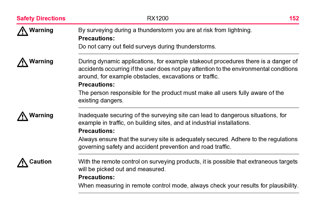 Leica user manual Safety Directions RX1200 152 