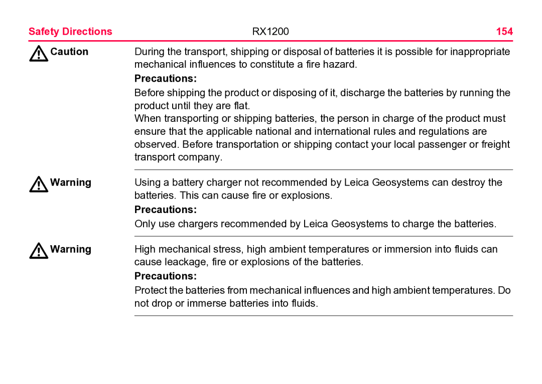 Leica user manual Safety Directions RX1200 154 