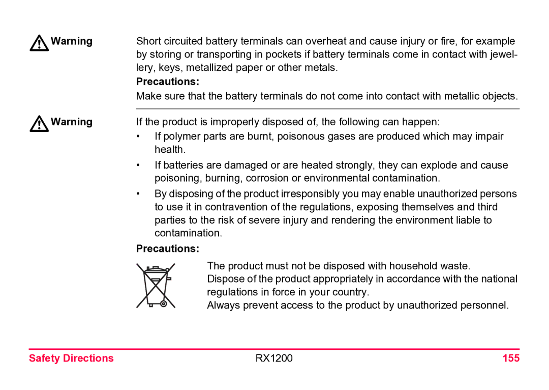 Leica user manual Safety Directions RX1200 155 