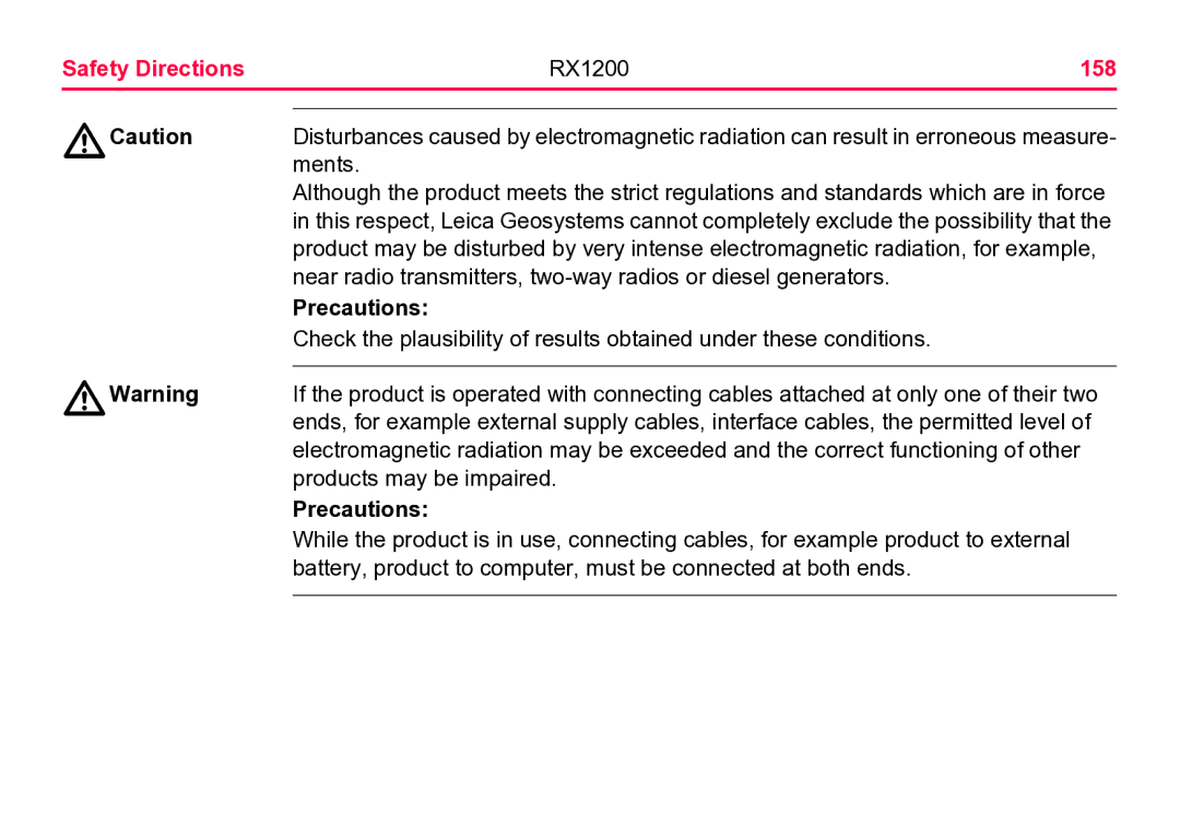 Leica user manual Safety Directions RX1200 158 