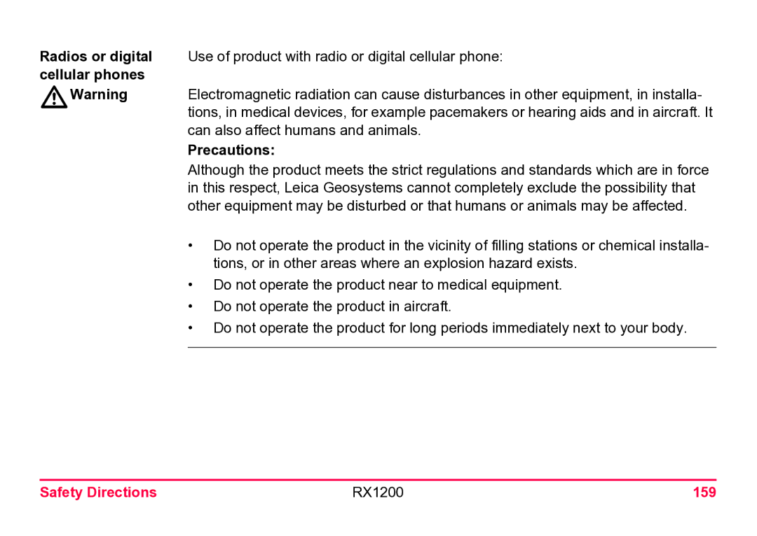 Leica user manual Safety Directions RX1200 159 