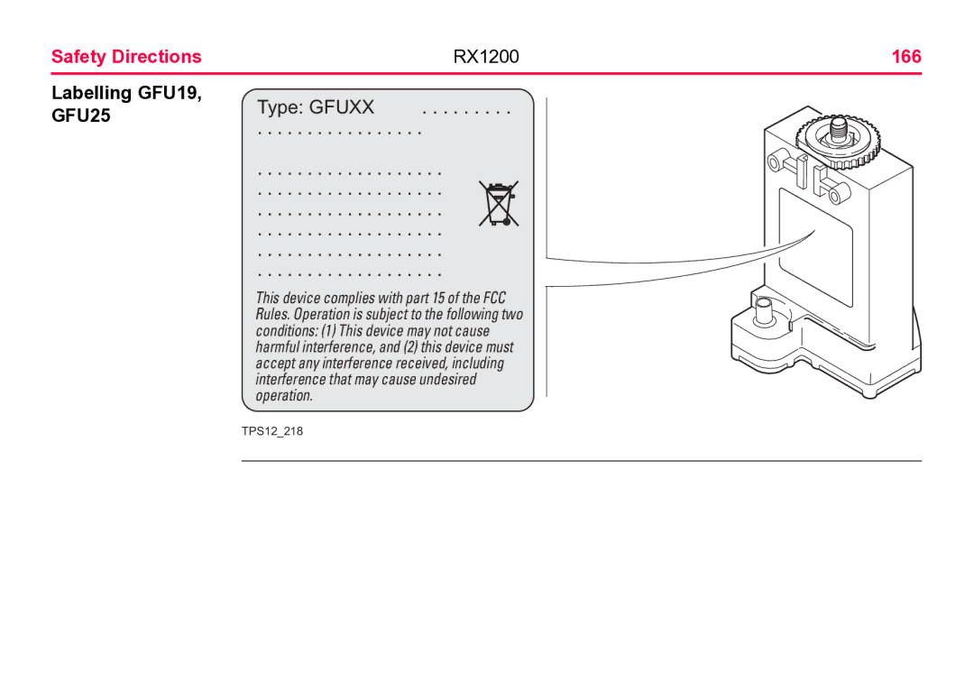 Leica user manual Safety Directions RX1200 166, Labelling GFU19, GFU25 