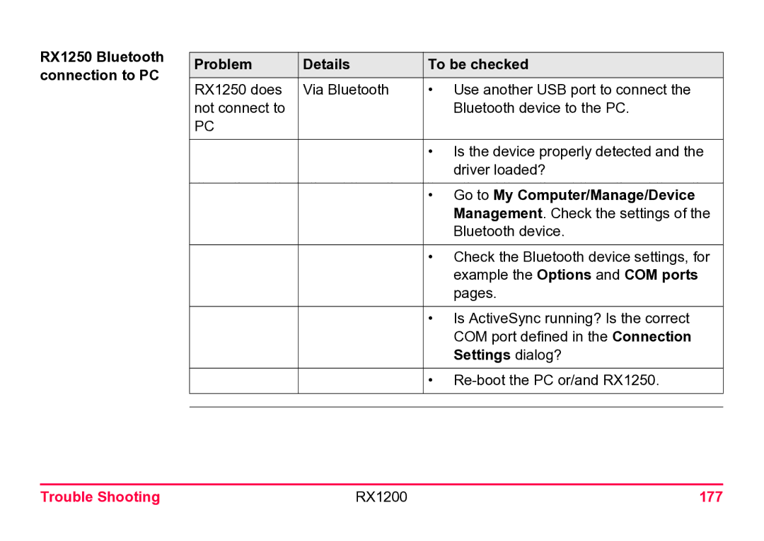 Leica RX1200 user manual Go to My Computer/Manage/Device, Example the Options and COM ports, Settings dialog? 