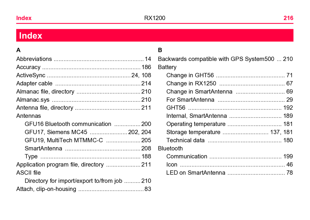 Leica user manual Index RX1200 216 