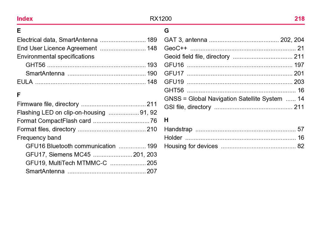 Leica user manual Index RX1200 218 