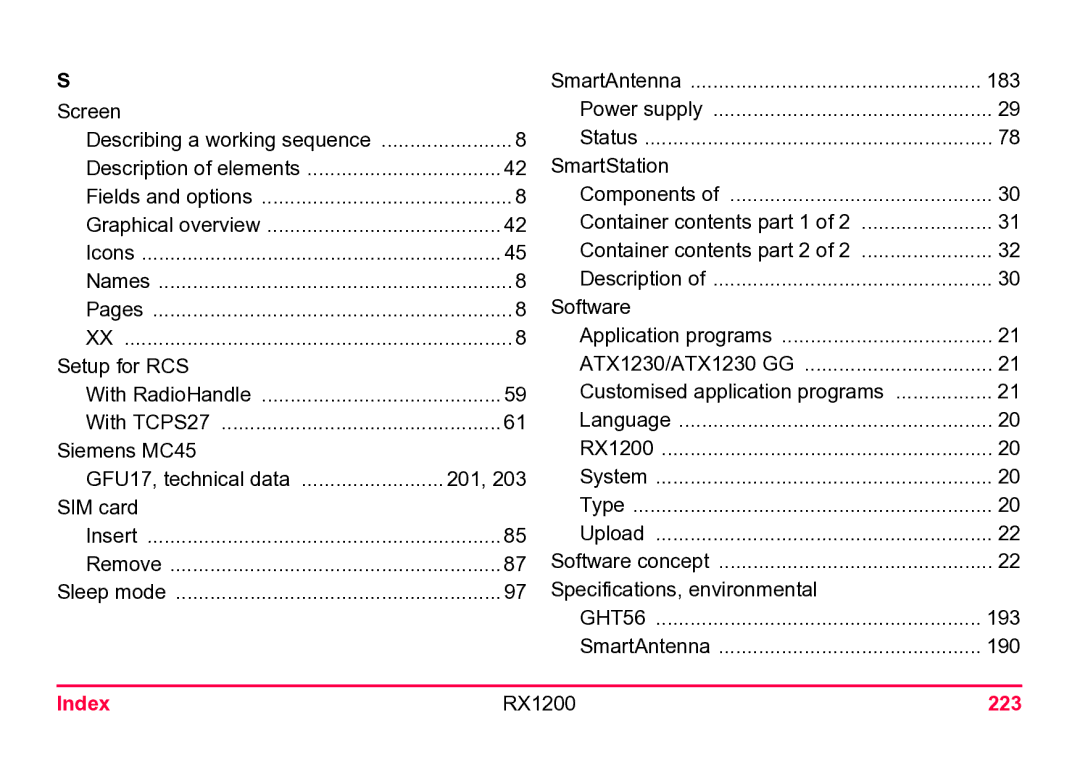 Leica user manual Software, Index RX1200 223 