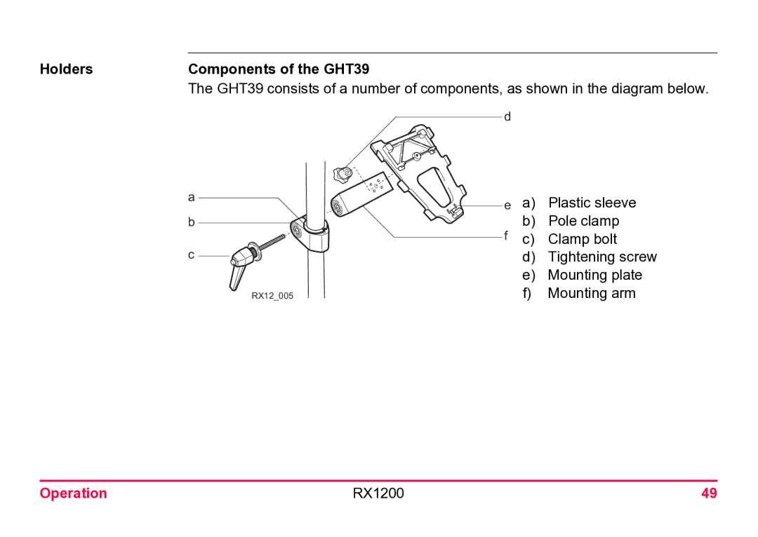 Leica RX1200 user manual Holders Components of the GHT39 