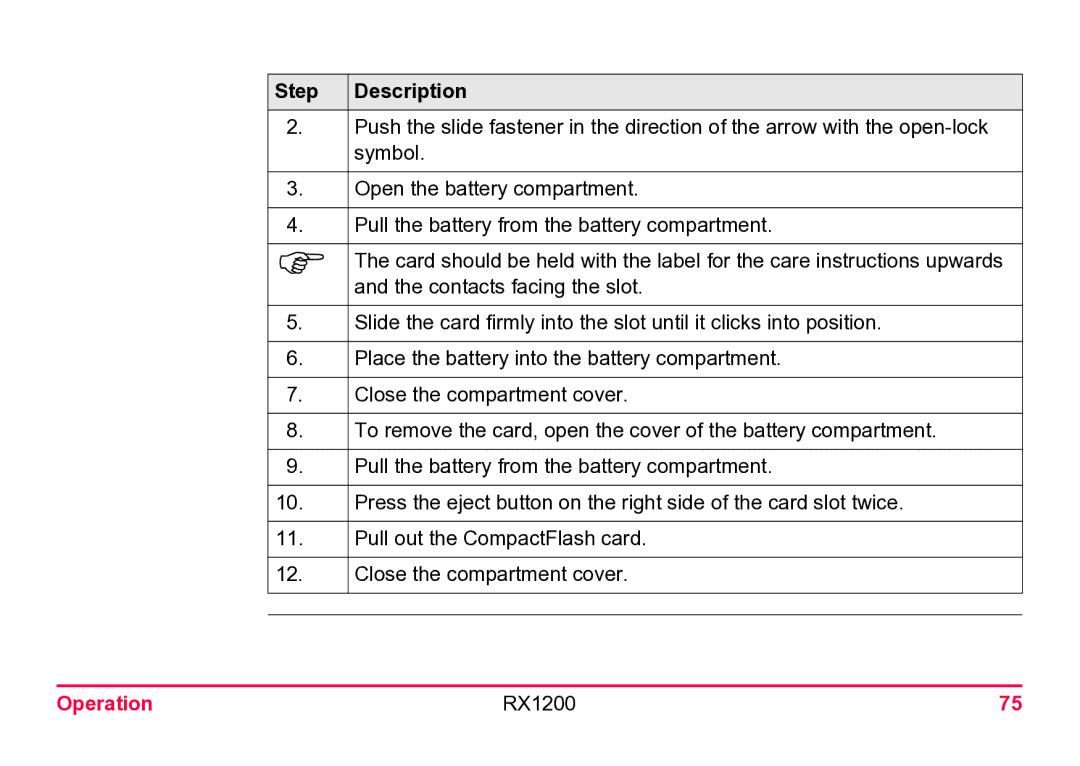 Leica RX1200 user manual Step Description 