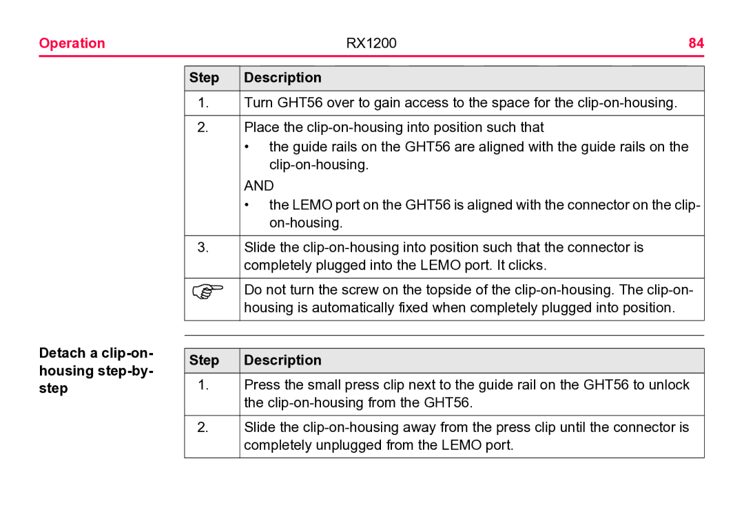 Leica RX1200 user manual Detach a clip-on- housing step-by- step 