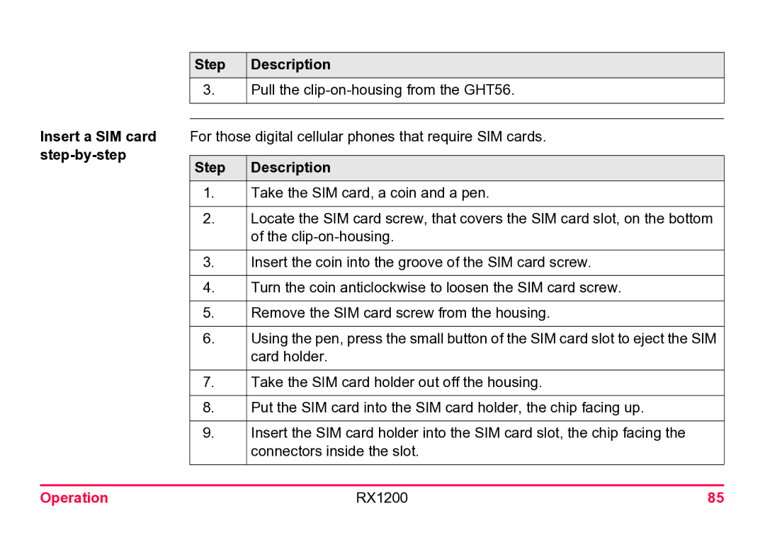 Leica RX1200 user manual Insert a SIM card step-by-step 