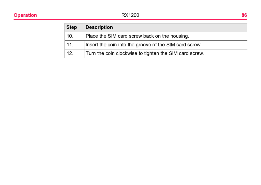 Leica user manual Operation RX1200 Step Description 