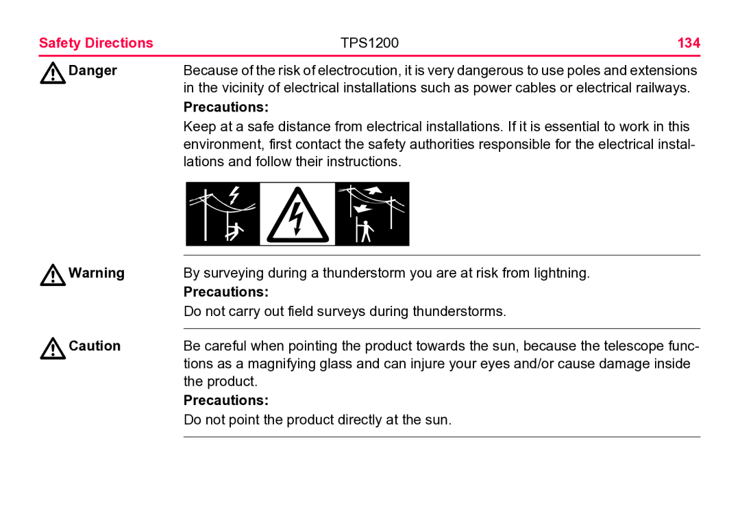 Leica user manual Safety Directions TPS1200 134 