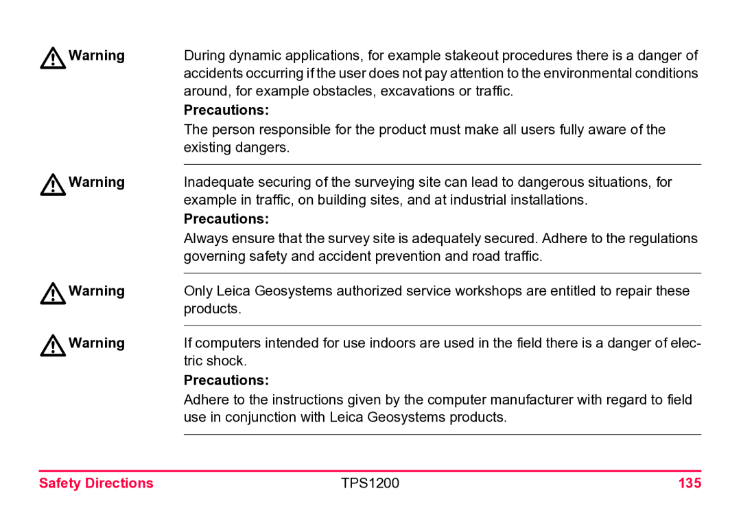 Leica user manual Safety Directions TPS1200 135 