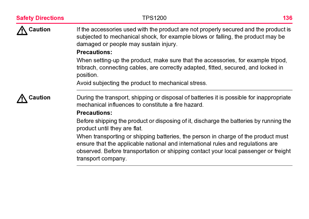 Leica user manual Safety Directions TPS1200 136 