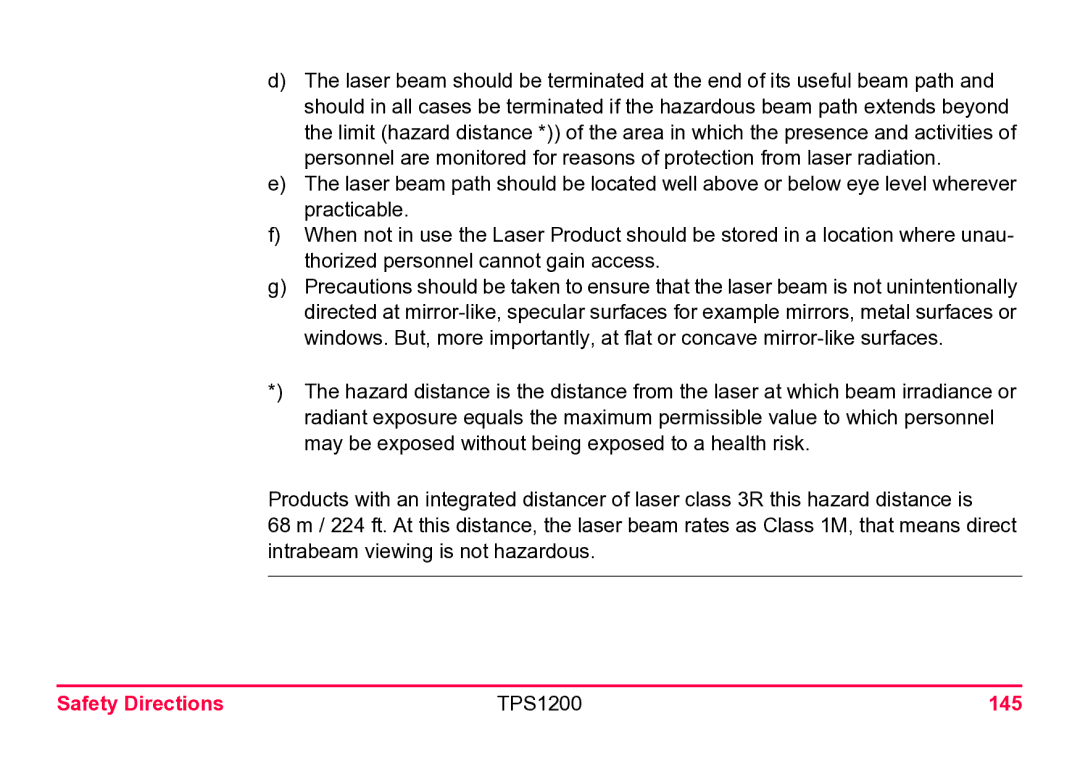 Leica user manual Safety Directions TPS1200 145 