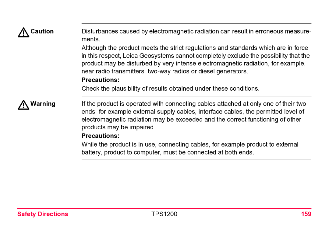 Leica user manual Safety Directions TPS1200 159 