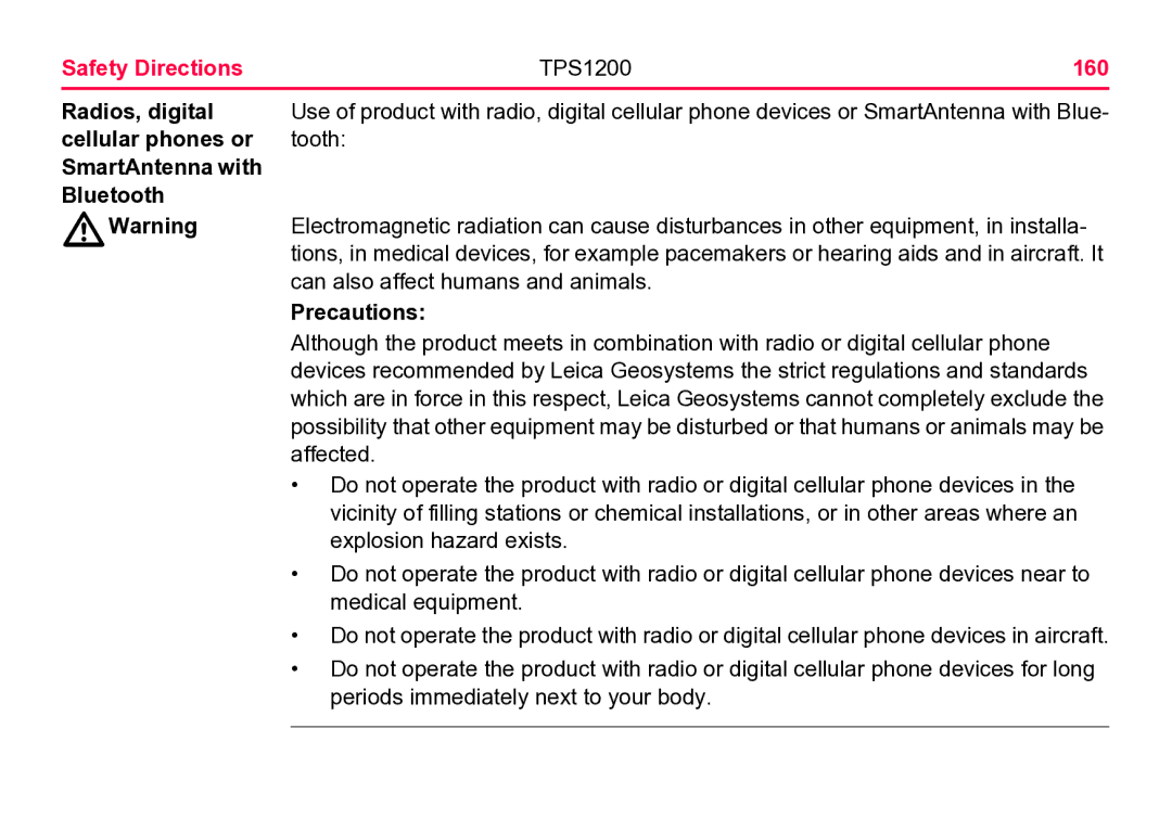 Leica TPS1200 user manual 160, Radios, digital 