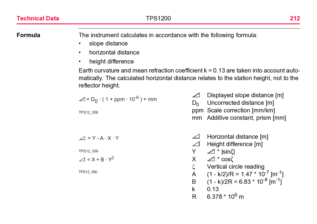 Leica TPS1200 user manual 212, Formula 