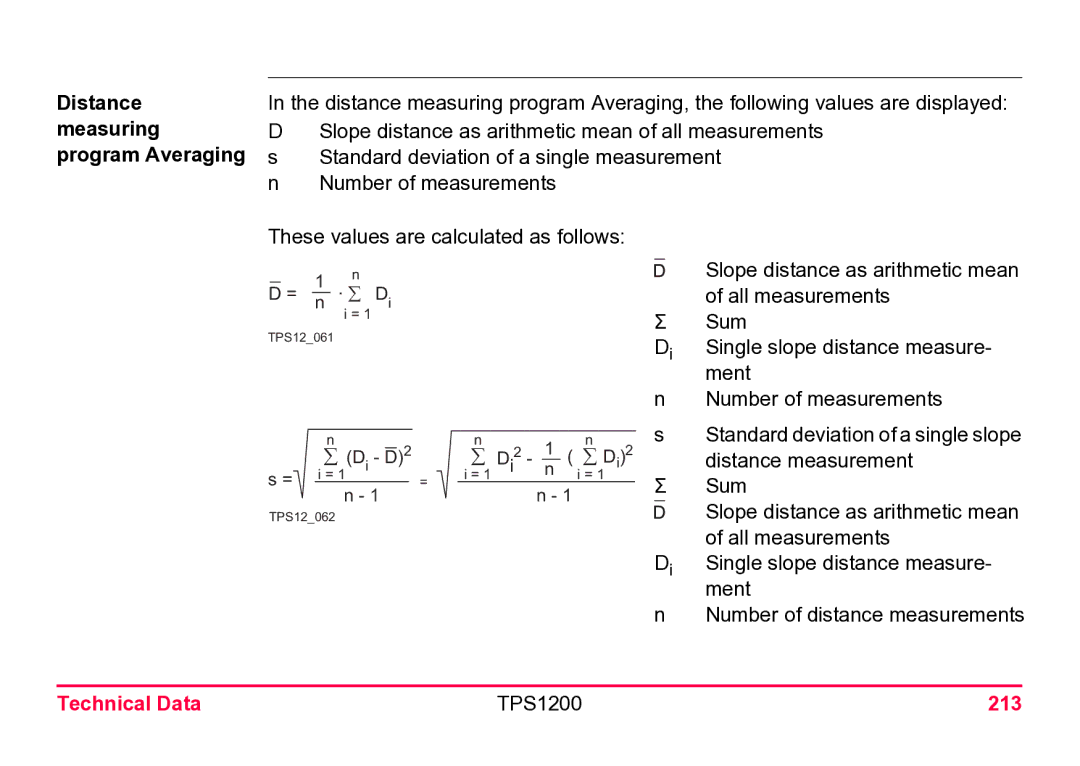 Leica user manual Technical Data TPS1200 213 