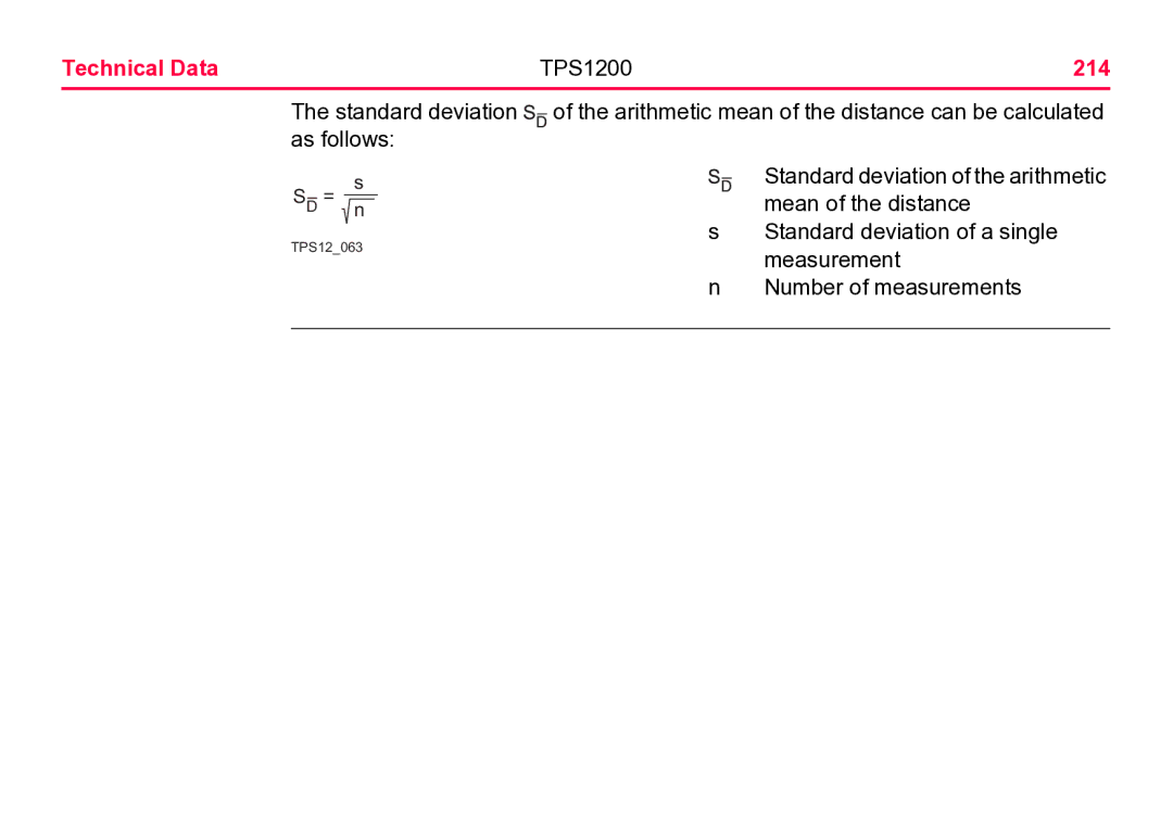 Leica user manual Technical Data TPS1200 214 