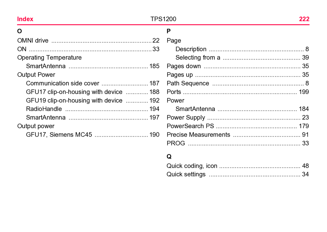 Leica user manual Index TPS1200 222 