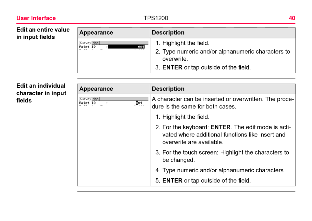 Leica TPS1200 user manual Highlight the field 