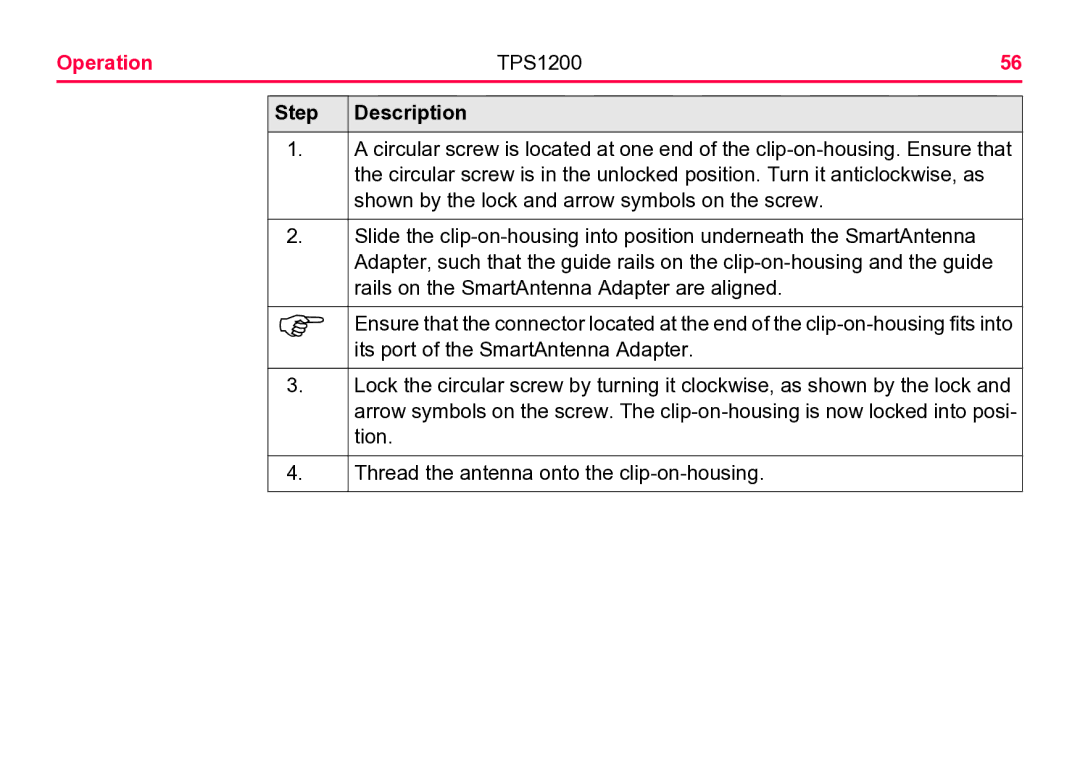 Leica TPS1200 user manual Step Description 