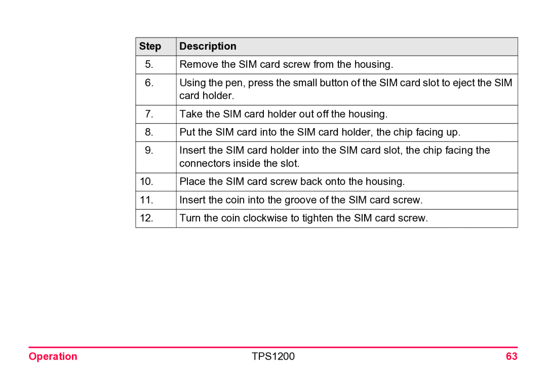 Leica user manual Operation TPS1200 