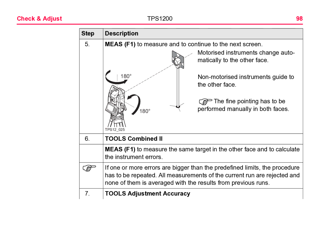 Leica TPS1200 user manual Tools Adjustment Accuracy 