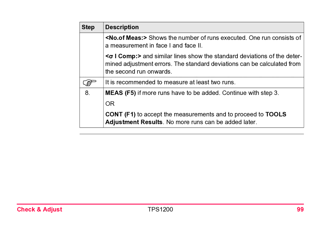 Leica TPS1200 user manual Second run onwards 